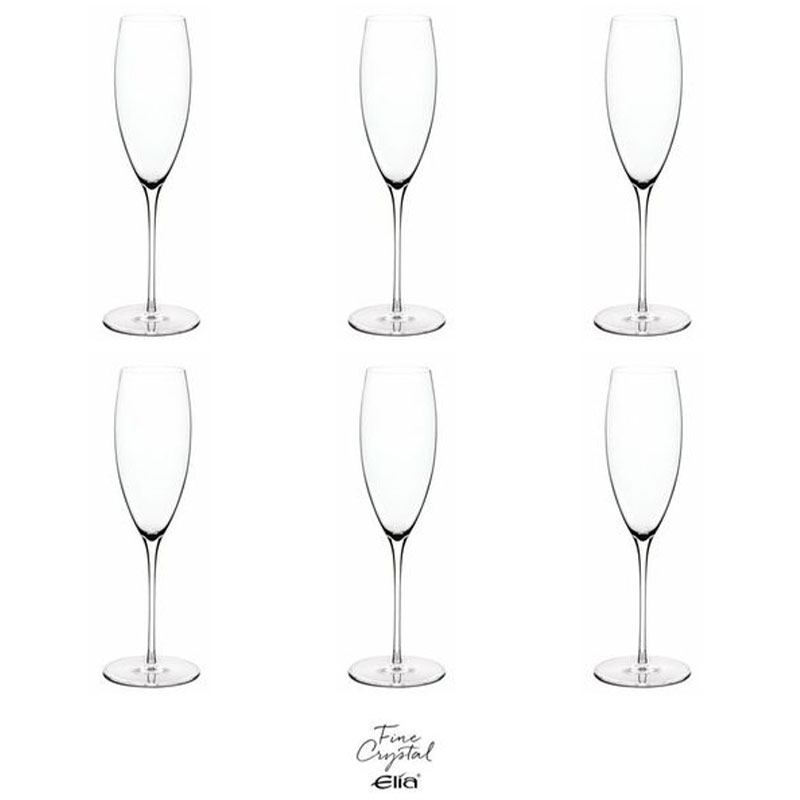 Liana Set of 6 Crystal Champagne Flutes, 220ml, Clear-0