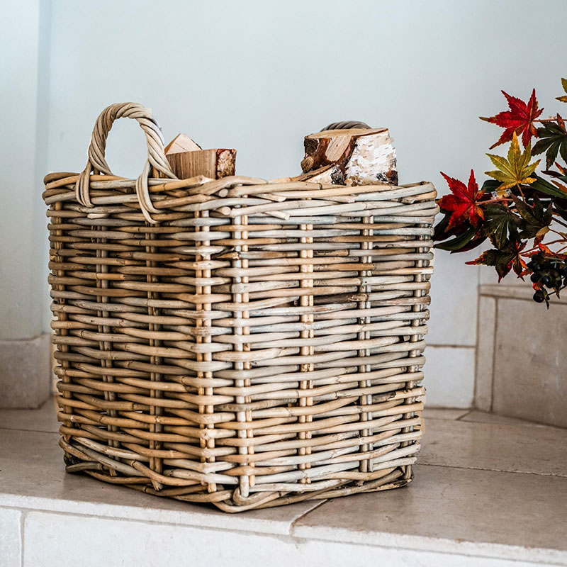 Wicker Fireside Set of 2 Log Baskets, Grey, Grey-0