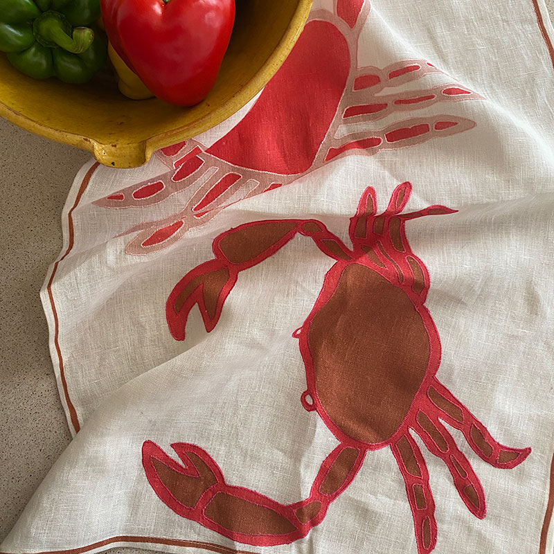 Crab Tea Towel, 50 x 70cm, Red/Pink-1