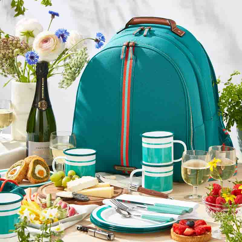 Fortnum's 4 Person Canvas Picnic Backpack, Eau de Nil-0