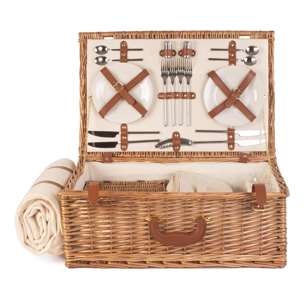 Deluxe Picnic hamper - 4 person, 58 x 38 x 22cm, Cream/Brown-3