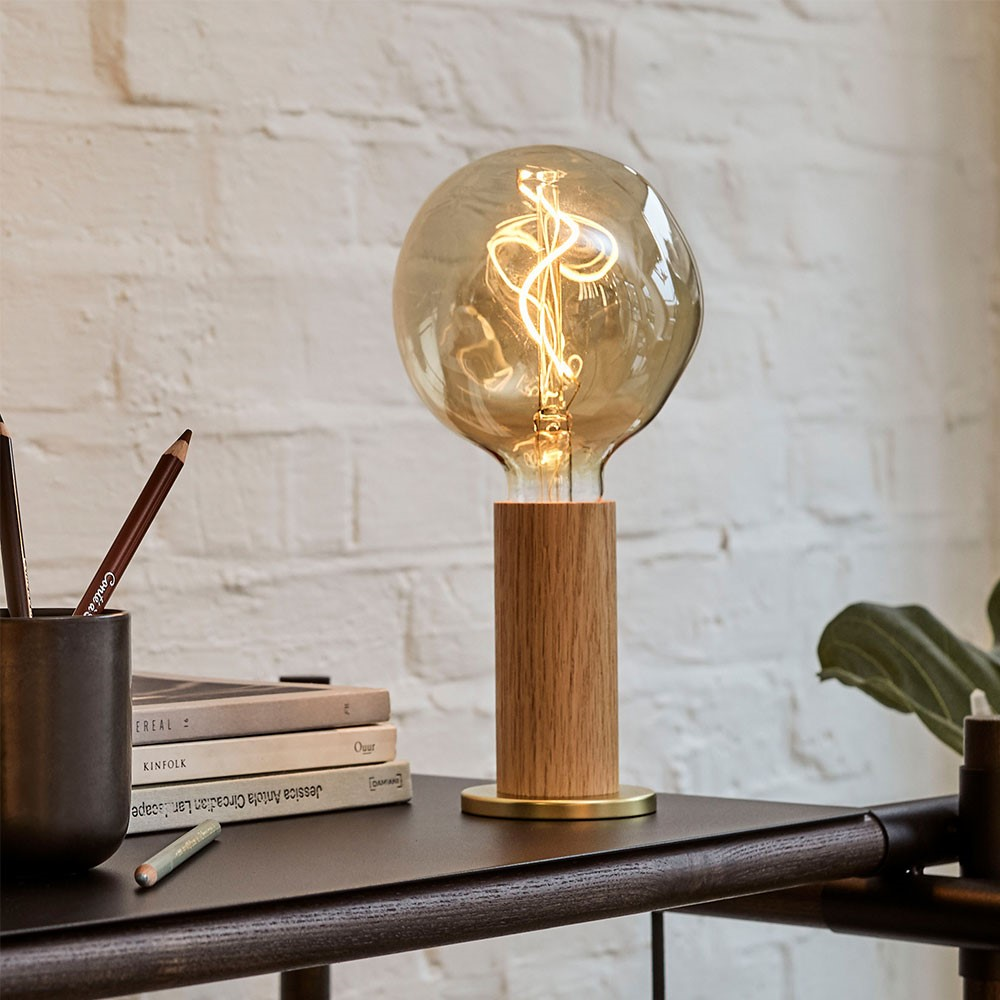 Knuckle Pendant Table lamp with voronoi bulb, H30 x D13cm, Oak & Brass-2