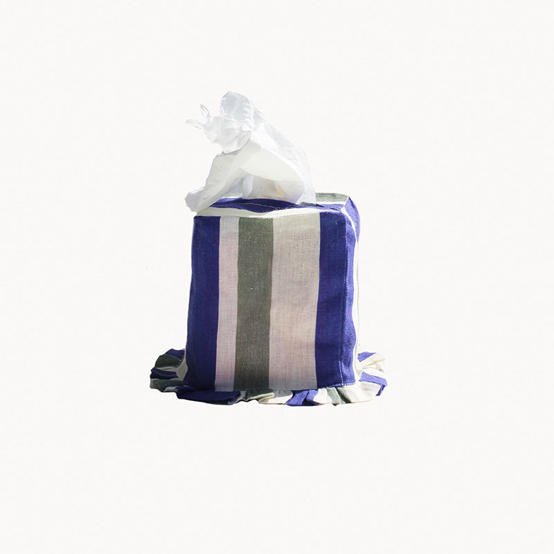 Stripe Tissue Box Cover, L12 x W12 x H13.5cm, Cobalt & Sea Green-1