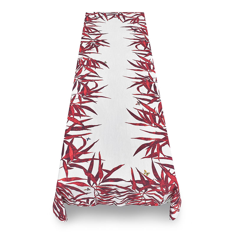 Les Palmiers Leaf Tablecloth, 300cm x 165cm, Red-1