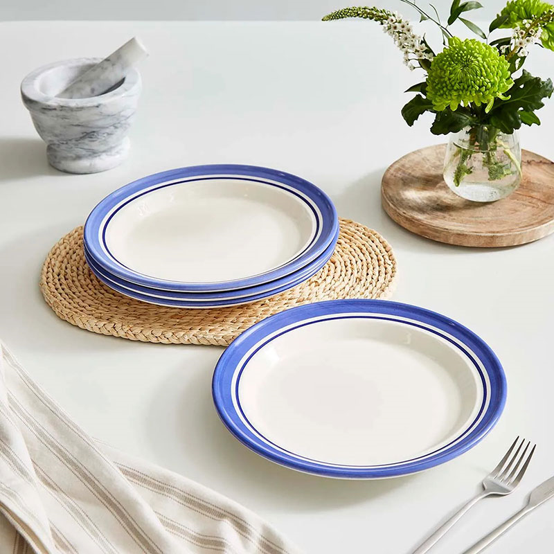 Potter's Stripe Set of 4 Dinner Plates, D26cm, Blue-0