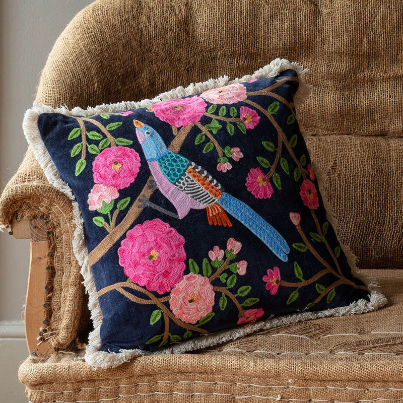 Song Bird Cushion, 45 x 45cm, Navy-0