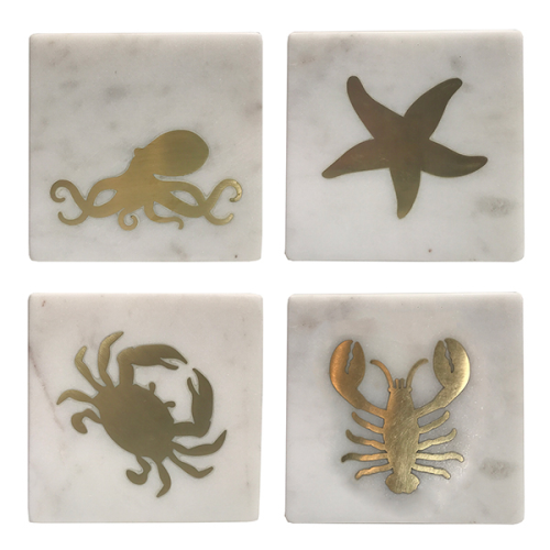 Seashore Set of 4 Coasters, L10cm x W10cm, White-1