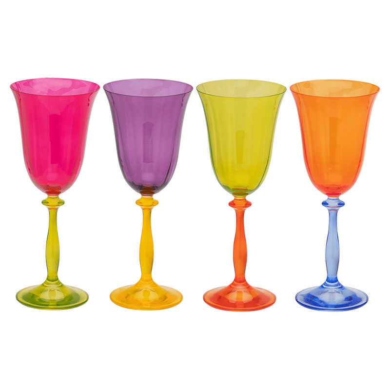 Colourblock Set of 4 Wine Glasses, Multi-1