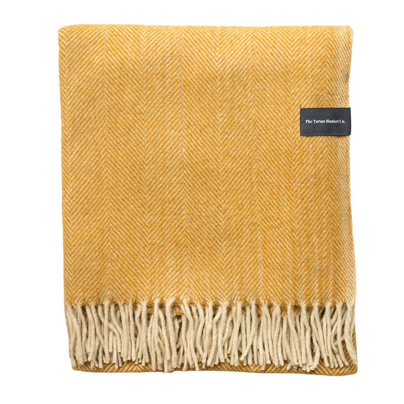 Herringbone Wool Blanket, 145 x 190cm, Mustard Herringbone-1