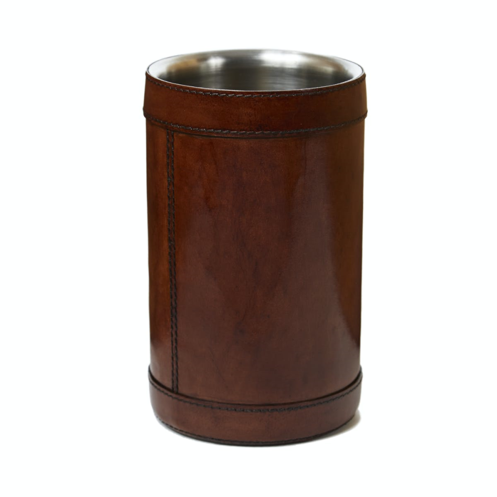 Single wine cooler, H21 x D13.5cm, Tan Leather-1