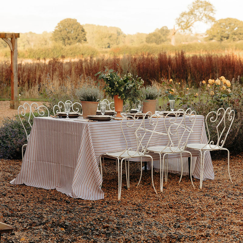 Victoria Striped Linen Tablecloth, 160 x 260cm, Dusty Rosewood-2