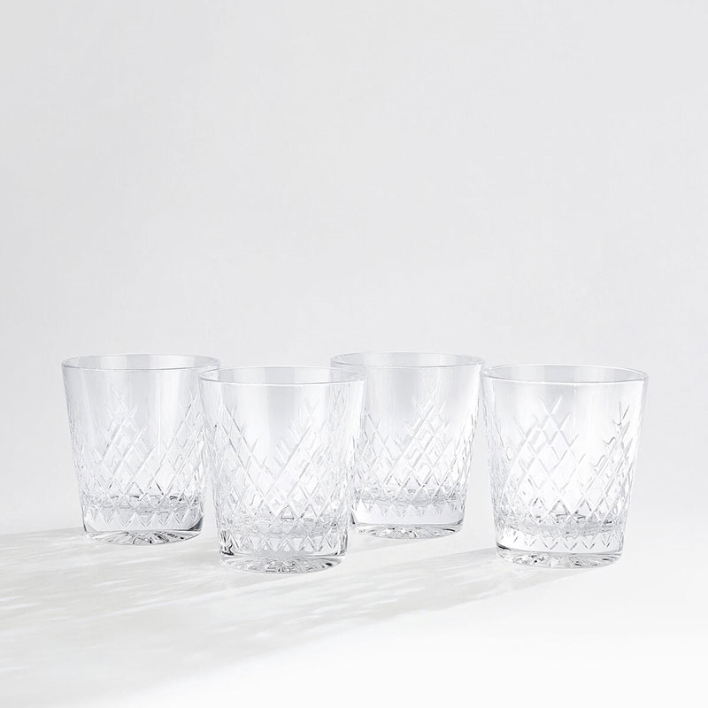 Barwell Cut Crystal Rocks Tumblers, Set of 4, 9.5cm x 8.9cm x 8.9cm-0