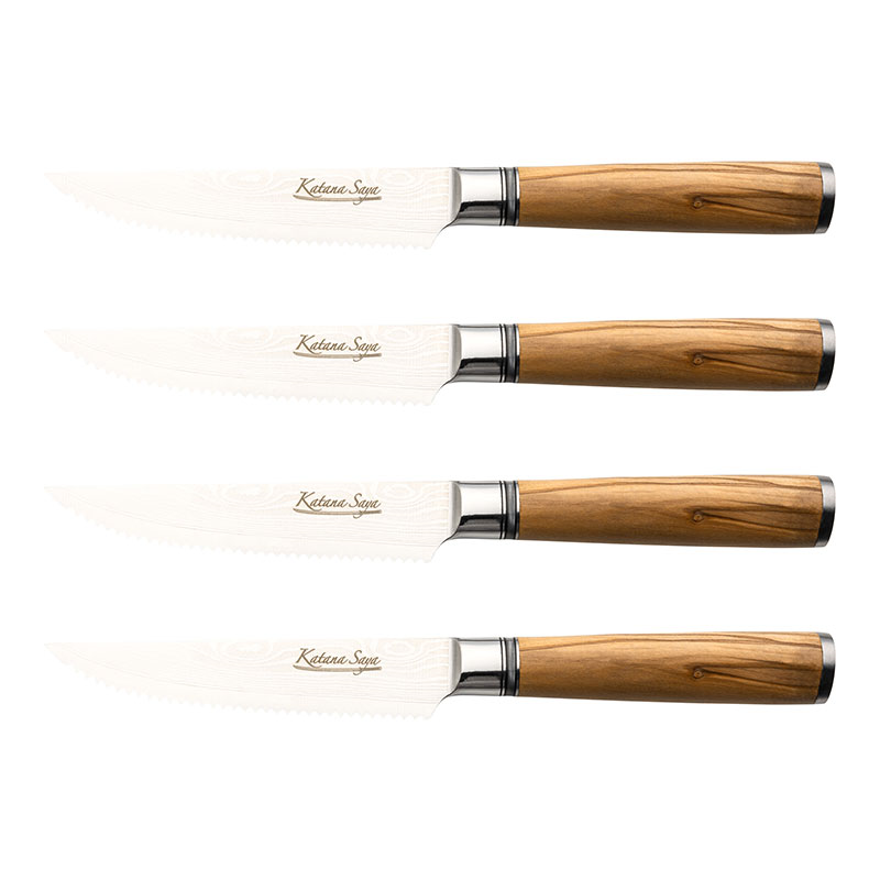 Katana Saya Olive Wood 4 Pce Steak Knife Set-0