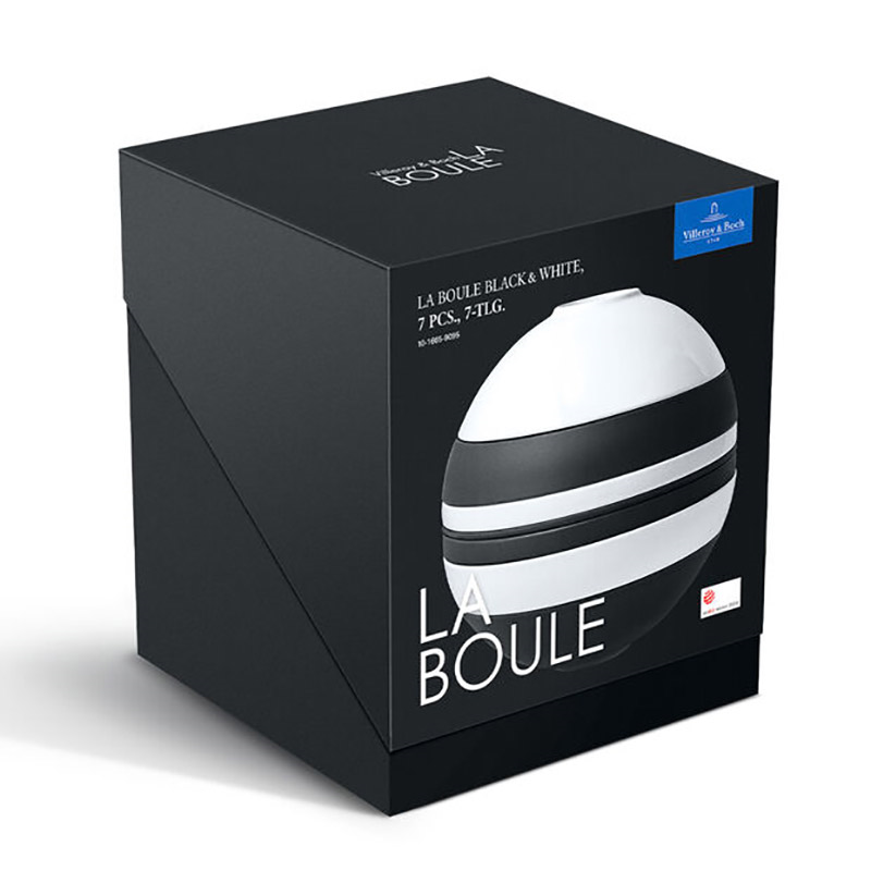 Iconic La Boule Stacking 7 Piece Plate & Bowl Set, D23cm, Black/White-7