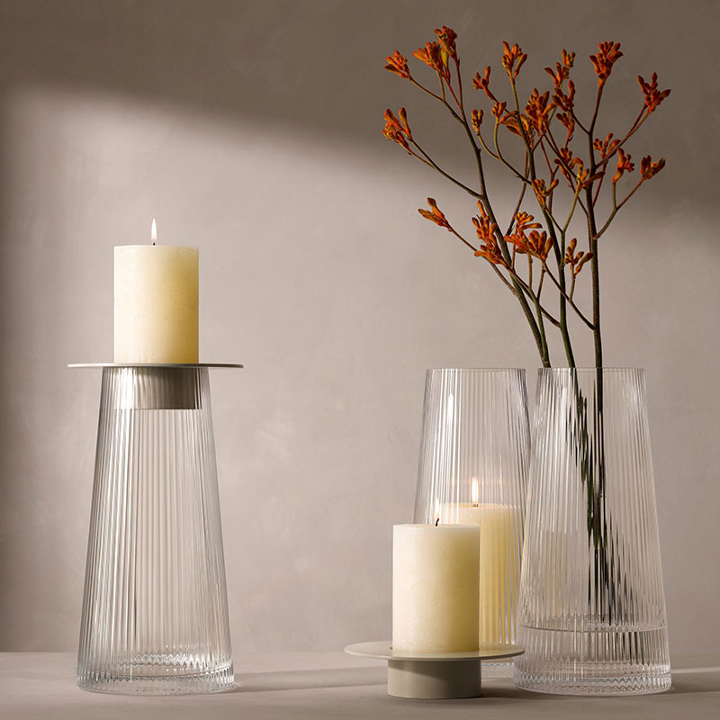 Beacon Candle Holder, H30cm, Concrete Grey & Clear-0