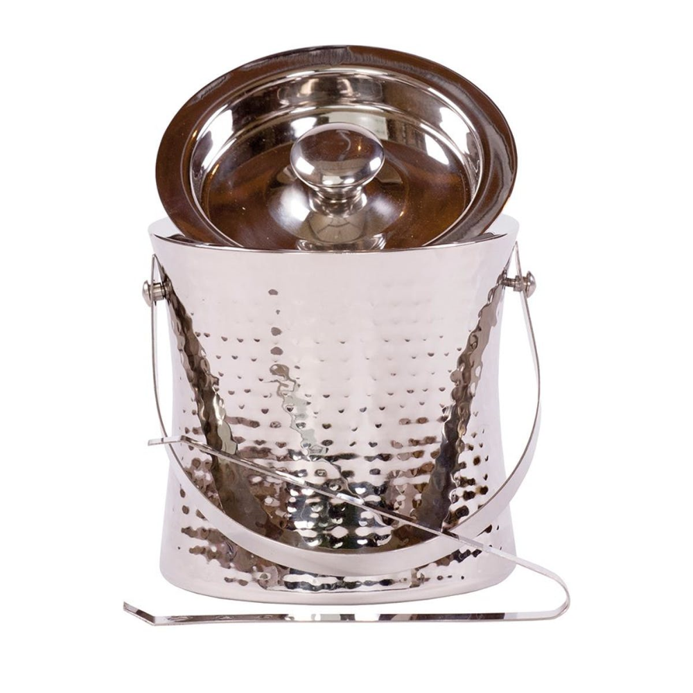 Elegant Concave Ice Bucket, S/S Hammered Finish-0