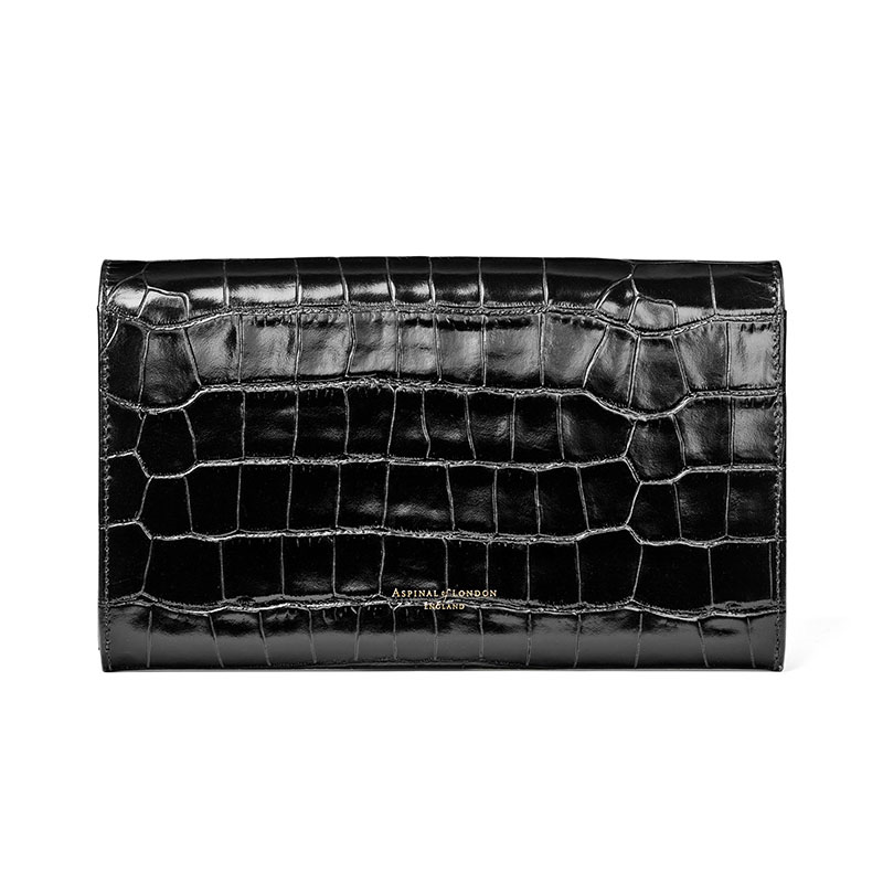 Classic Travel Wallet, L14 x W9.5cm, Black Croc-1