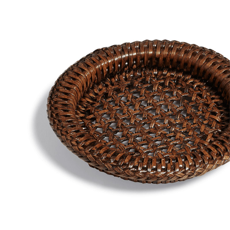 Rattan Set of 4 Coasters, H2cm x Diameter 13cm, Antique Brown-2