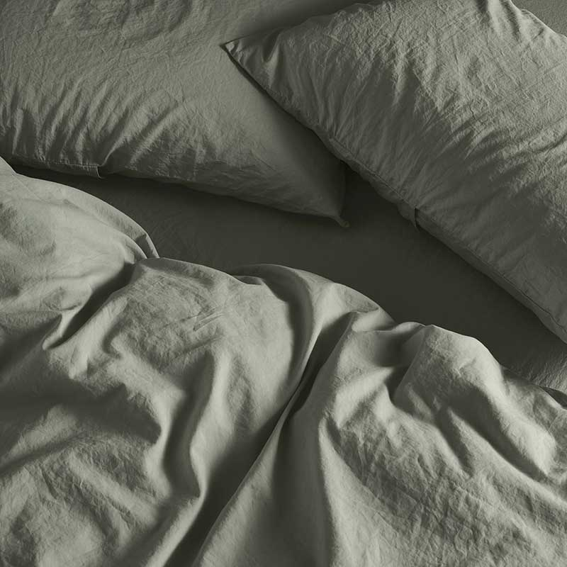 Relaxed Cotton King Size Duvet Cover, Moss-0