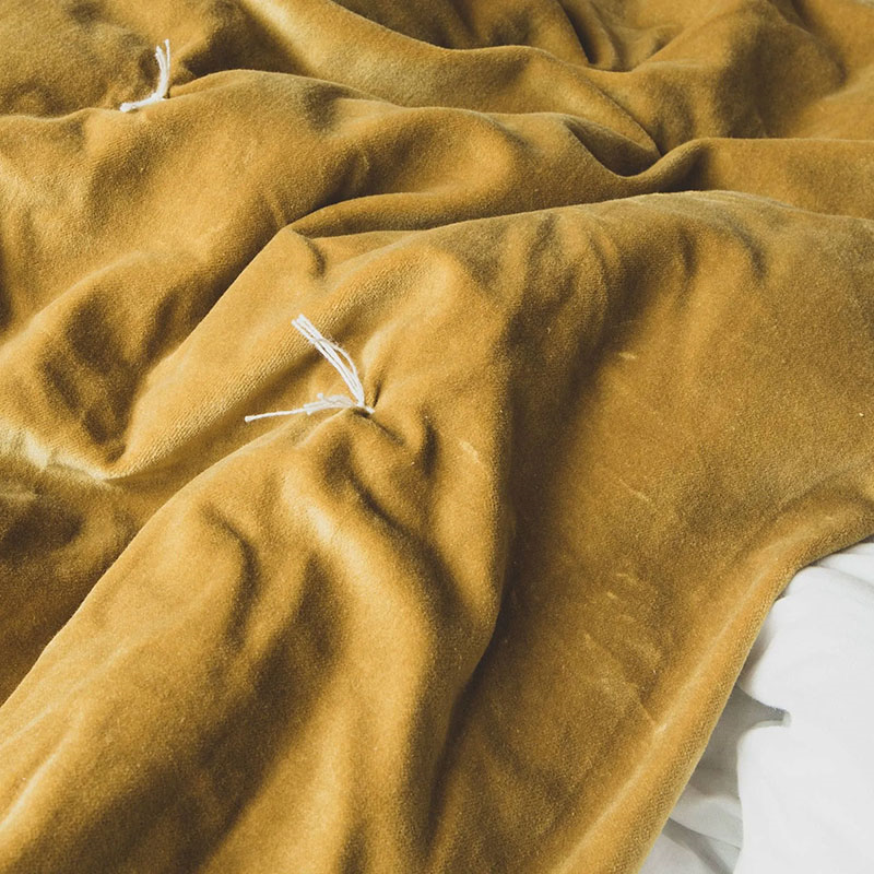 Pebble Velvet Kingsize Quilt, Mustard-1