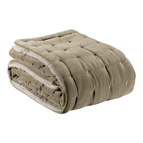 Elise Velvet Bed cover, 240 x 260cm, Taupe-0