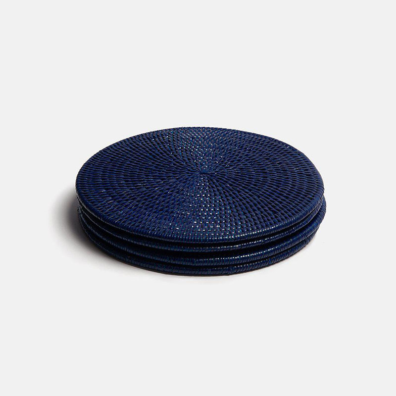 Latha Set of 4 Placemats, D27cm, Dark Blue-0