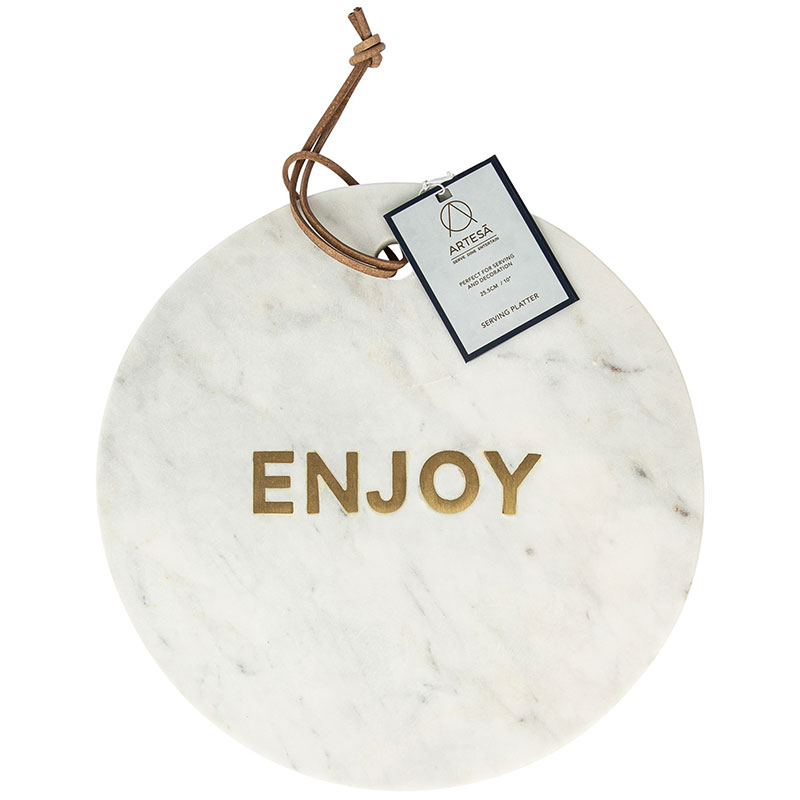 Round marble cheese board, D26 x H2cm, White-5