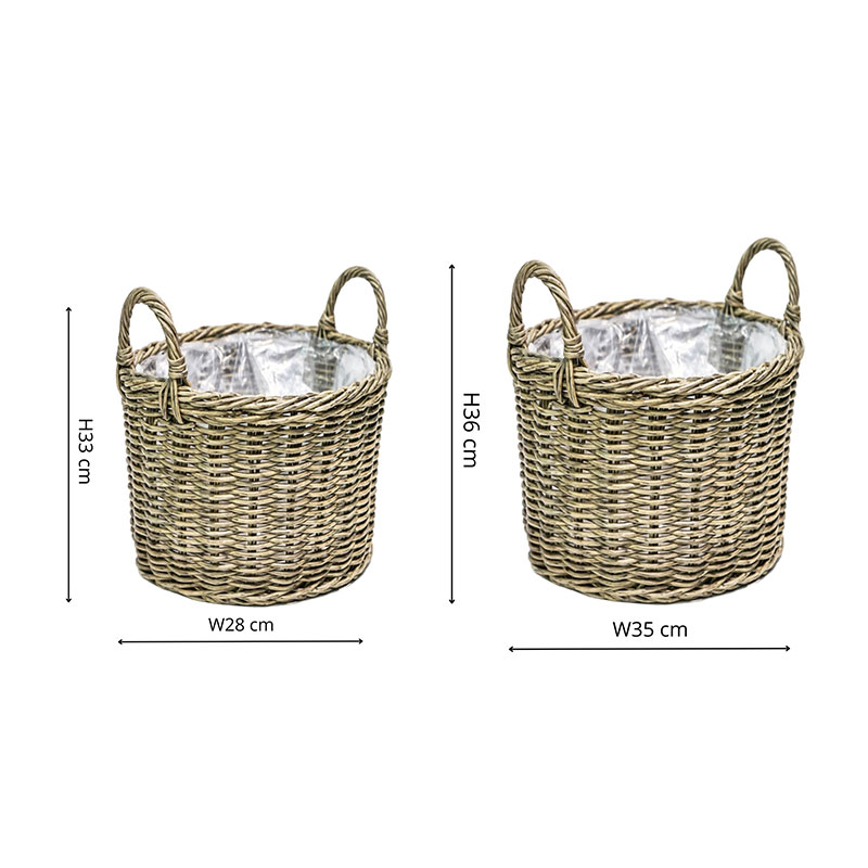 Polyrattan Set of 2 Planters, Natural-5