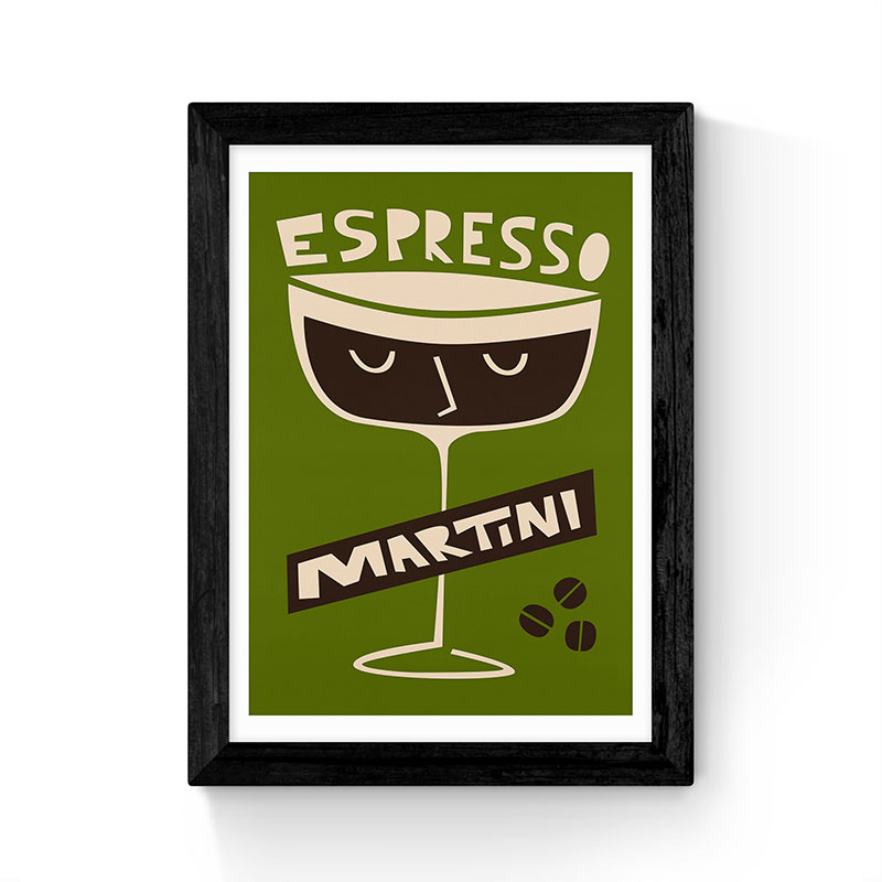 Fox and Velvet Espresso Martini Art Print, H44 x W35.5cm, Green-0