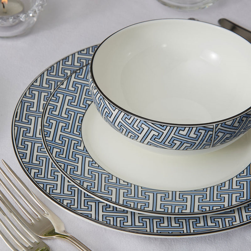 Maze Set of 2 Dinner Plate, D26cm, Cornflower Blue-2