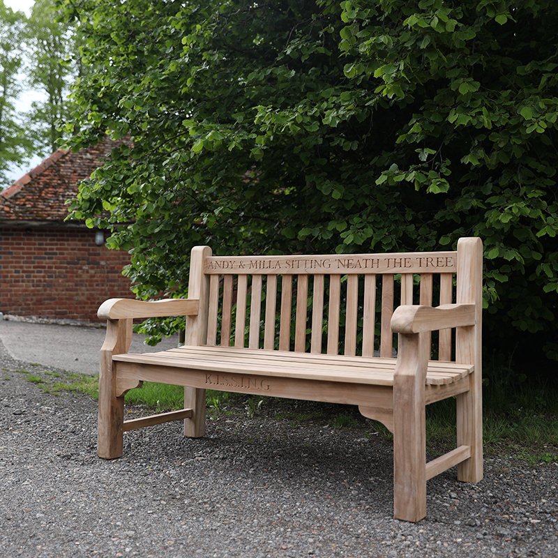 Parkland Bench, Engraved & Oiled, Teak, 2 Seater, Up to 60 Letters-0