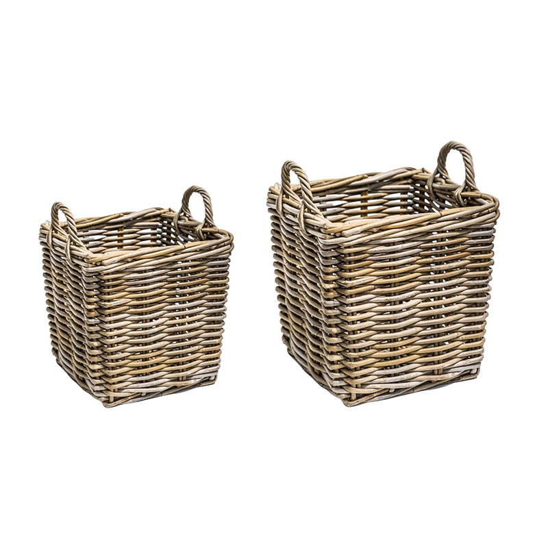 Wicker Fireside Set of 2 Log Baskets, Grey, Grey-1