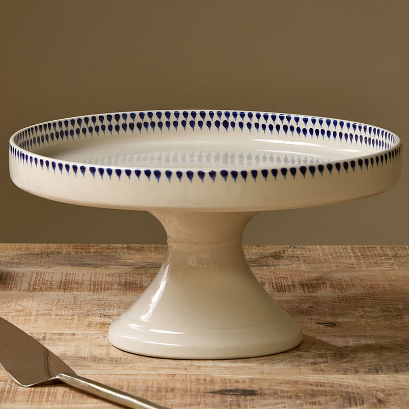 Indigo Drop Ceramic Stand, 15 x 30 x 30cm, Cream & Indigo-2