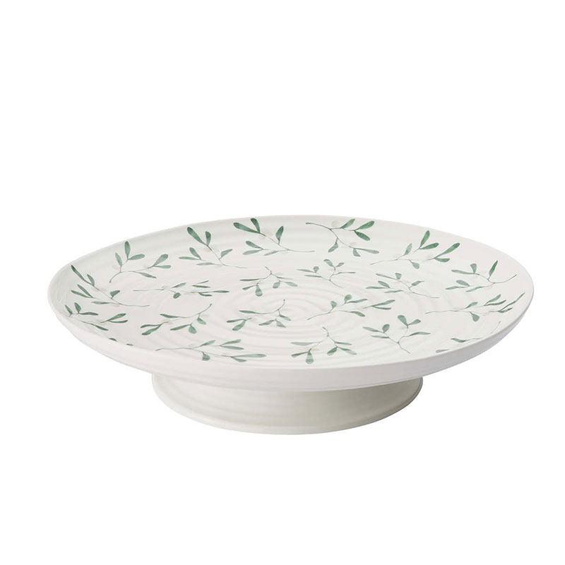 Mistletoe Cake stand, Dia32 x H6cm, white/ green-0