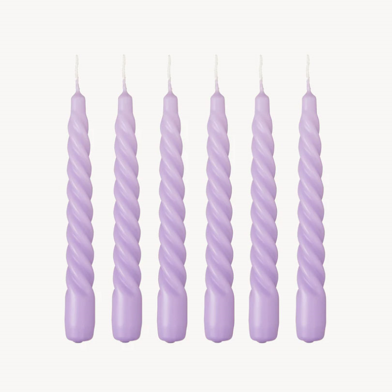 Twist Set of 6 Dinner Candles, H20cm, Lilac-0