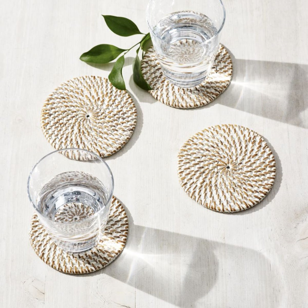 Set of 4 rattan coasters, H1 x Dia10cm, White-0