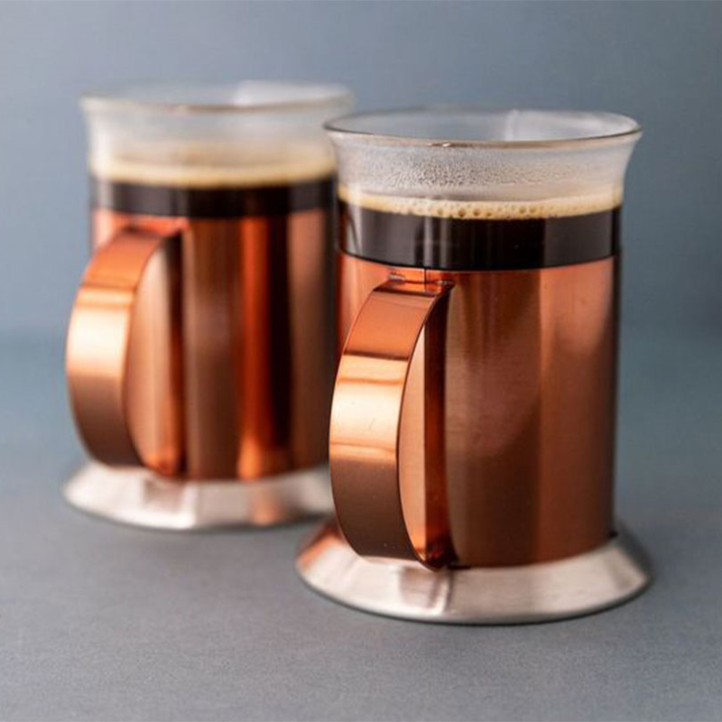 Set of 2 Glass Mugs, 300ml, Copper/Glass-0