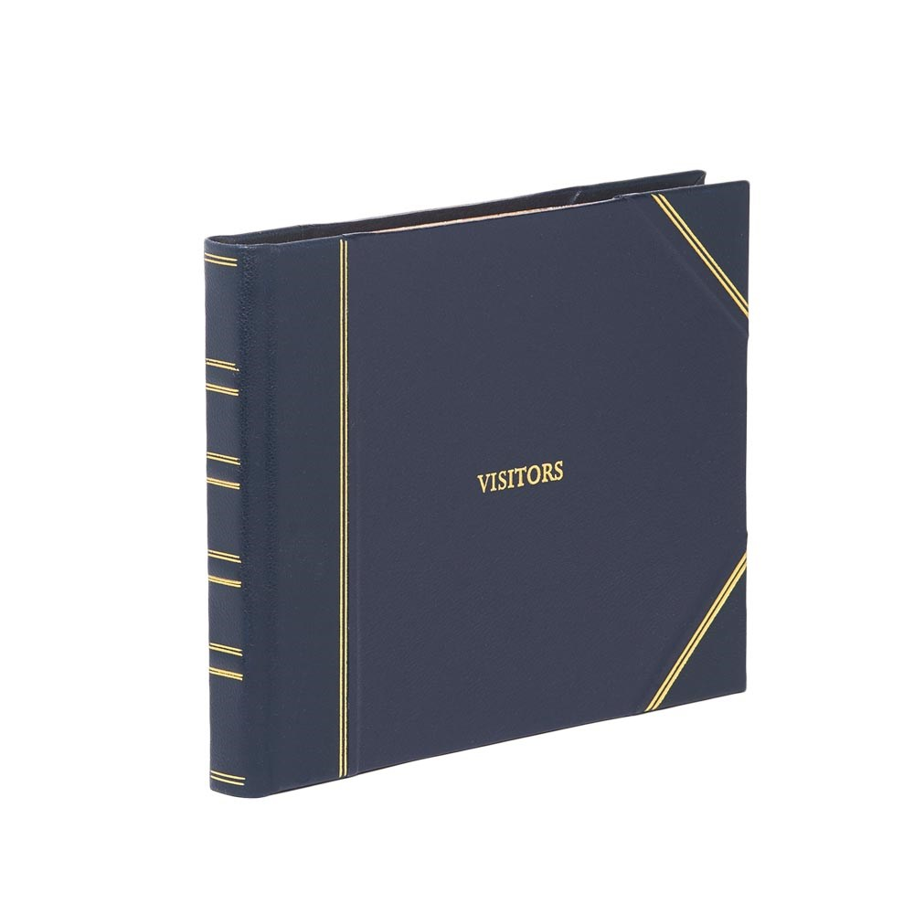 Classic Half Bound Plain Visitors Book, L22 x W28.5cm, Blue Hide-0