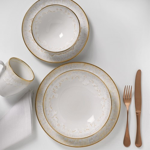 Taormina Set of 6 soup/pasta plates, 21.5cm, White/Gold-1