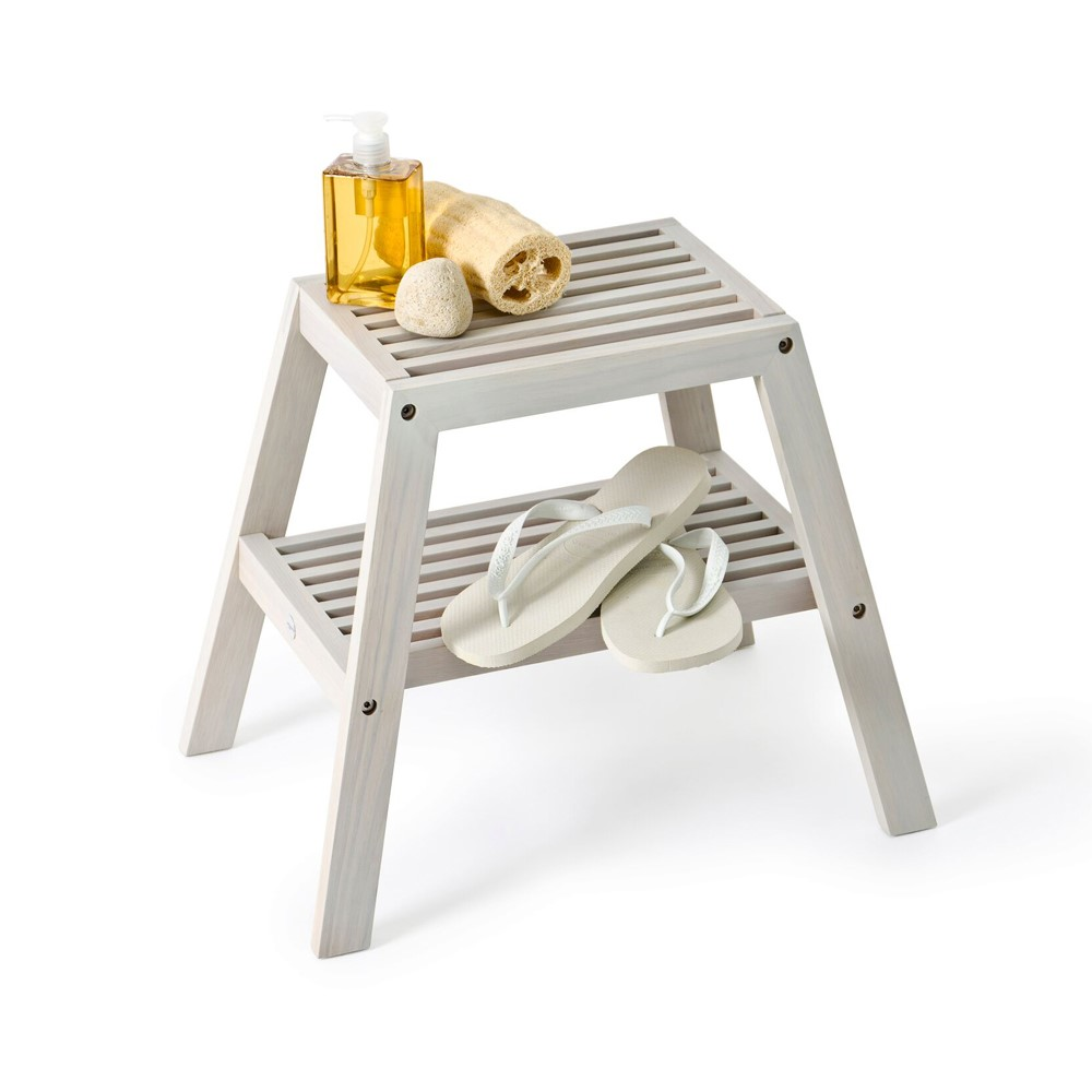 Slatted stool, H42 x W50.5 x D35.4cm, Oyster White-0