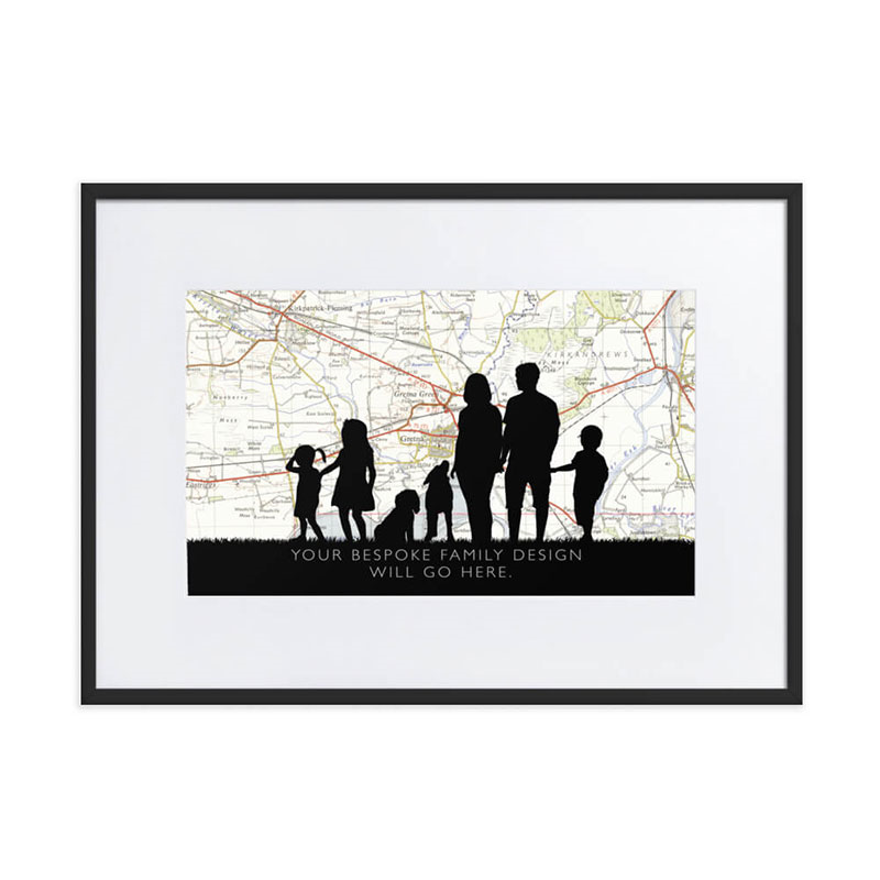 Personalised Map Print with Bespoke Silhouette, 30 x 21cm, Black Frame-1