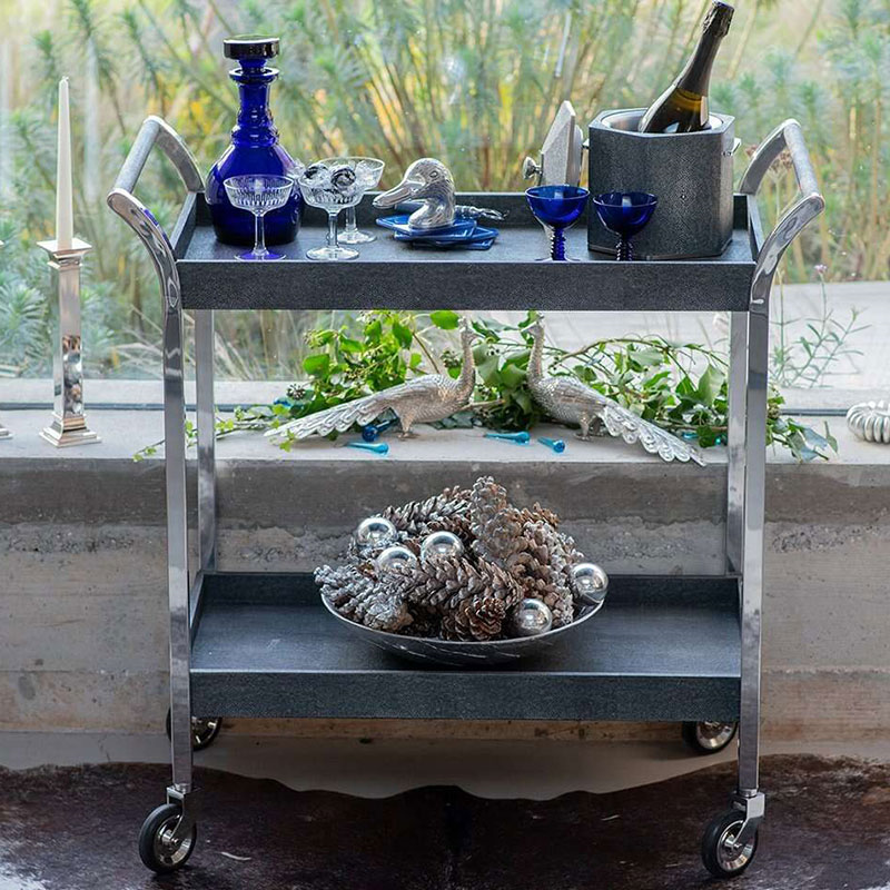 Woodstock Drinks Trolley, Charcoal Shagreen-1