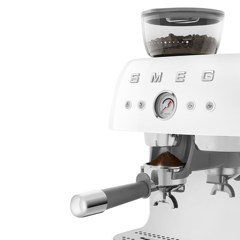 Espresso Coffee Machine with Grinder, White-5