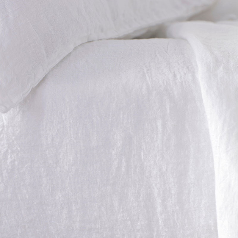 Linen Fitted Sheet, King, White-0