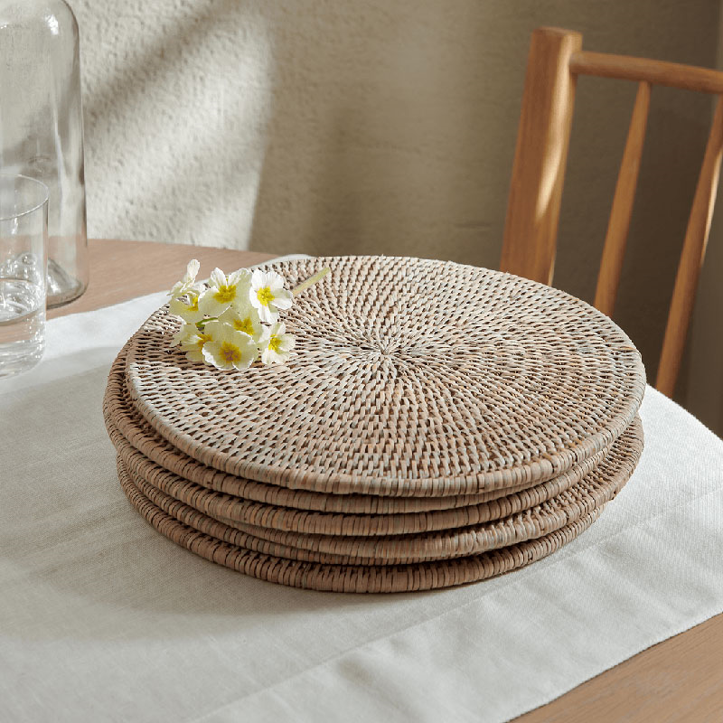 Ashcroft Set of 6 Round Placemats, D29cm, Rattan-0