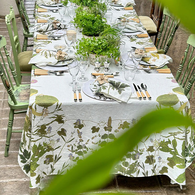 Herb Garden Linen Tablecloth, 165 x 250cm, Green-5