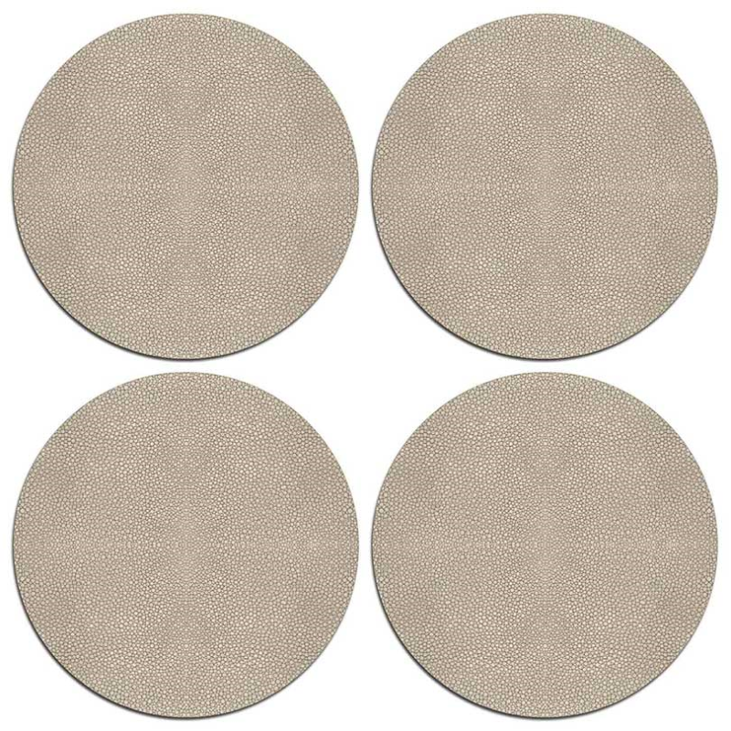 Shagreen Set of 4 Round Tablemats, D25.5cm, Mink-1