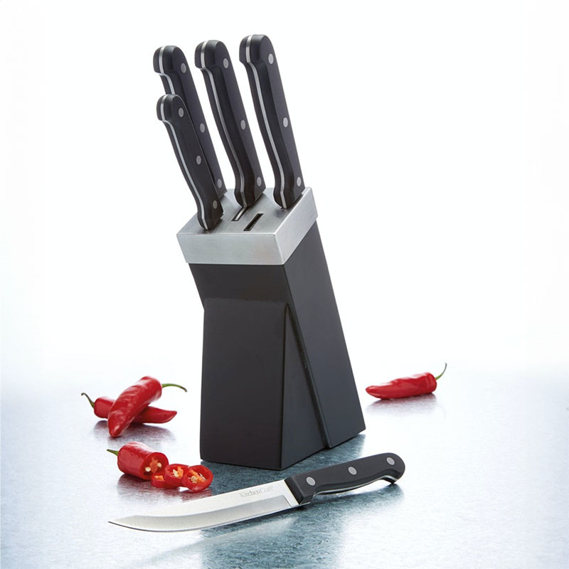 Five Piece Knife Set with Block, Black-2