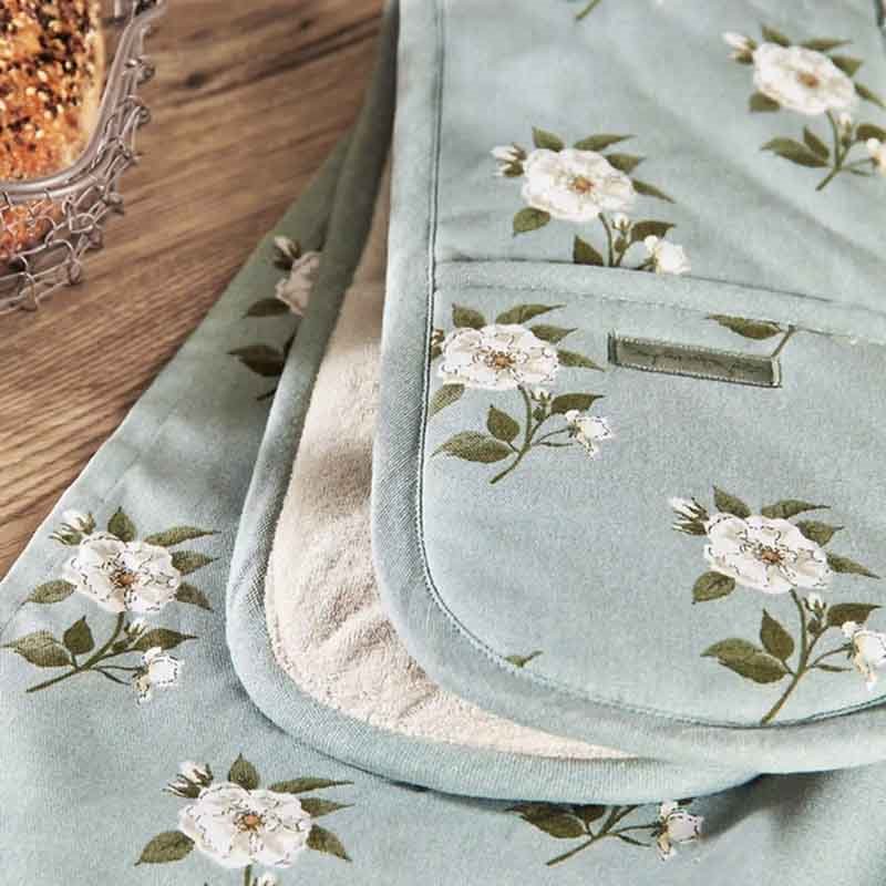 Rose Double Oven Glove, Duck Egg-2