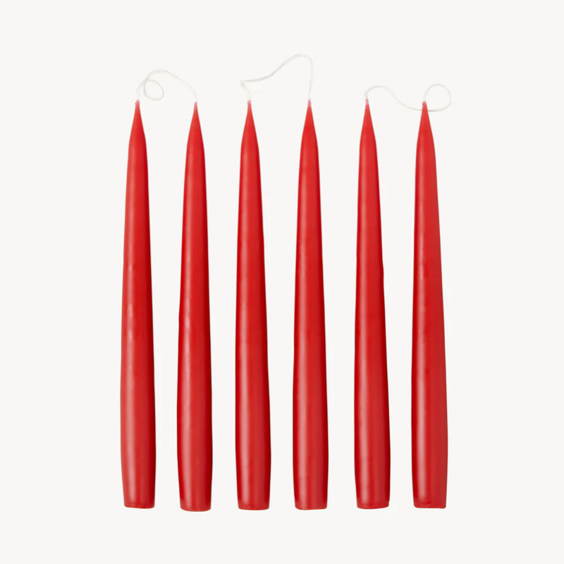 Set of 6 Tapered Dinner Candles, H25cm, Berry Red-0